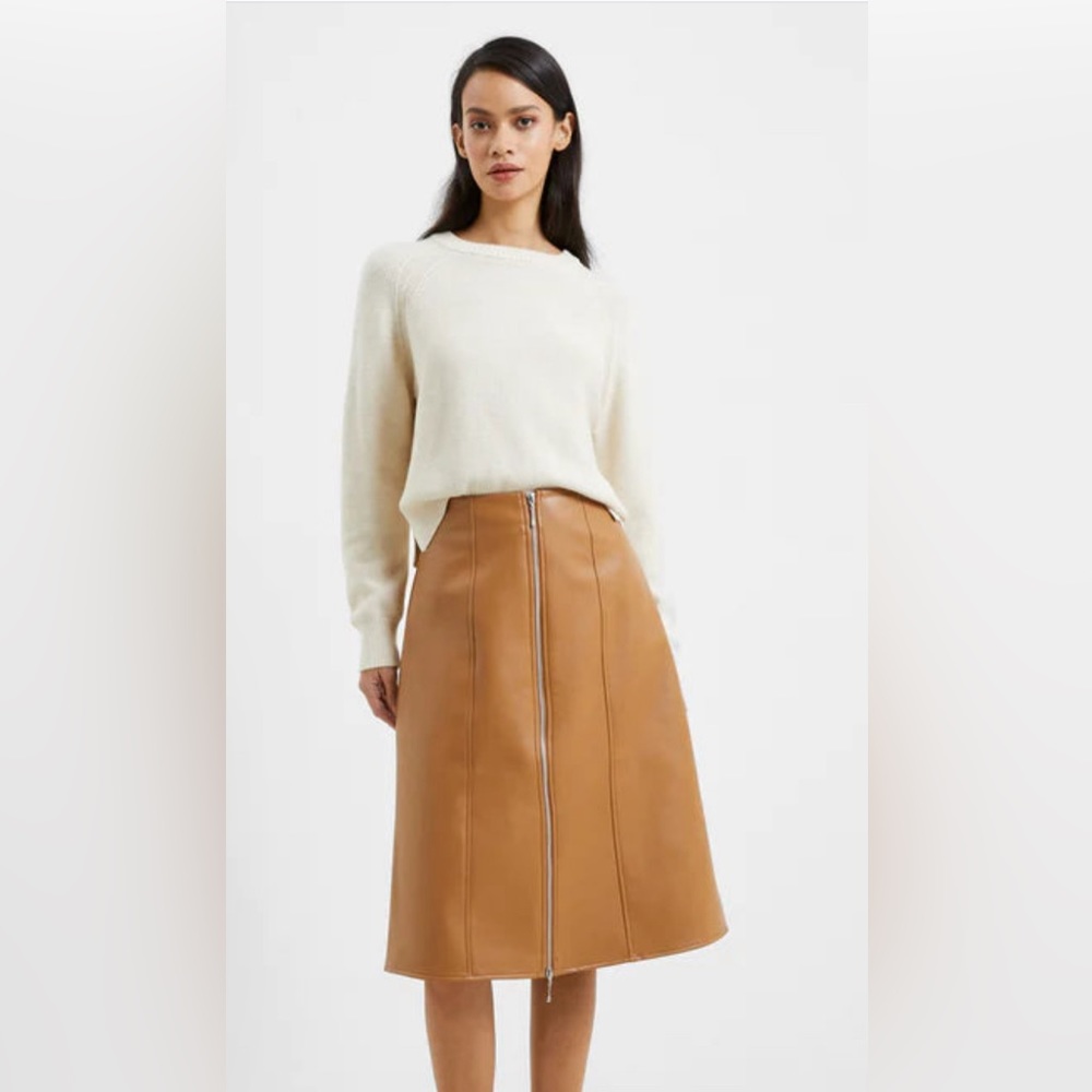 CLAUDIA FAUX LEATHER ZIPPER MIDI SKIR